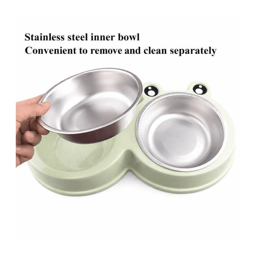 Frog Eye Stainless Steel Pet Double Bowl for Cat and Dog
