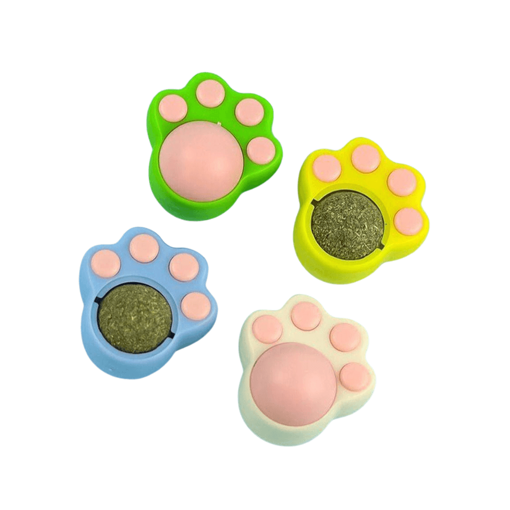 Paw Print Teeth Cleaning Interactive Self-Adhesive Catnip Toy Ball