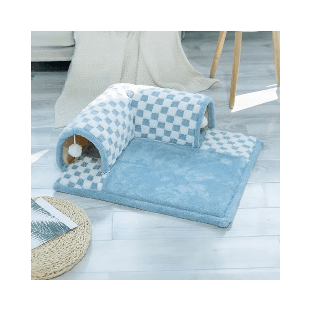 Premium Multifunctional 2 in 1 Extensible Cat Tunnel Tube Bed House with Hanging Plush Toy