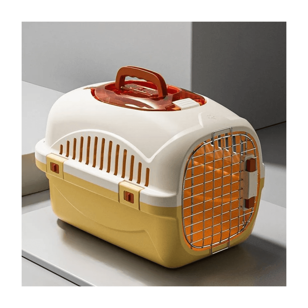 Portable Hard-Sided Pet Carrier Cage with Food Bowl & Secure Locking System
