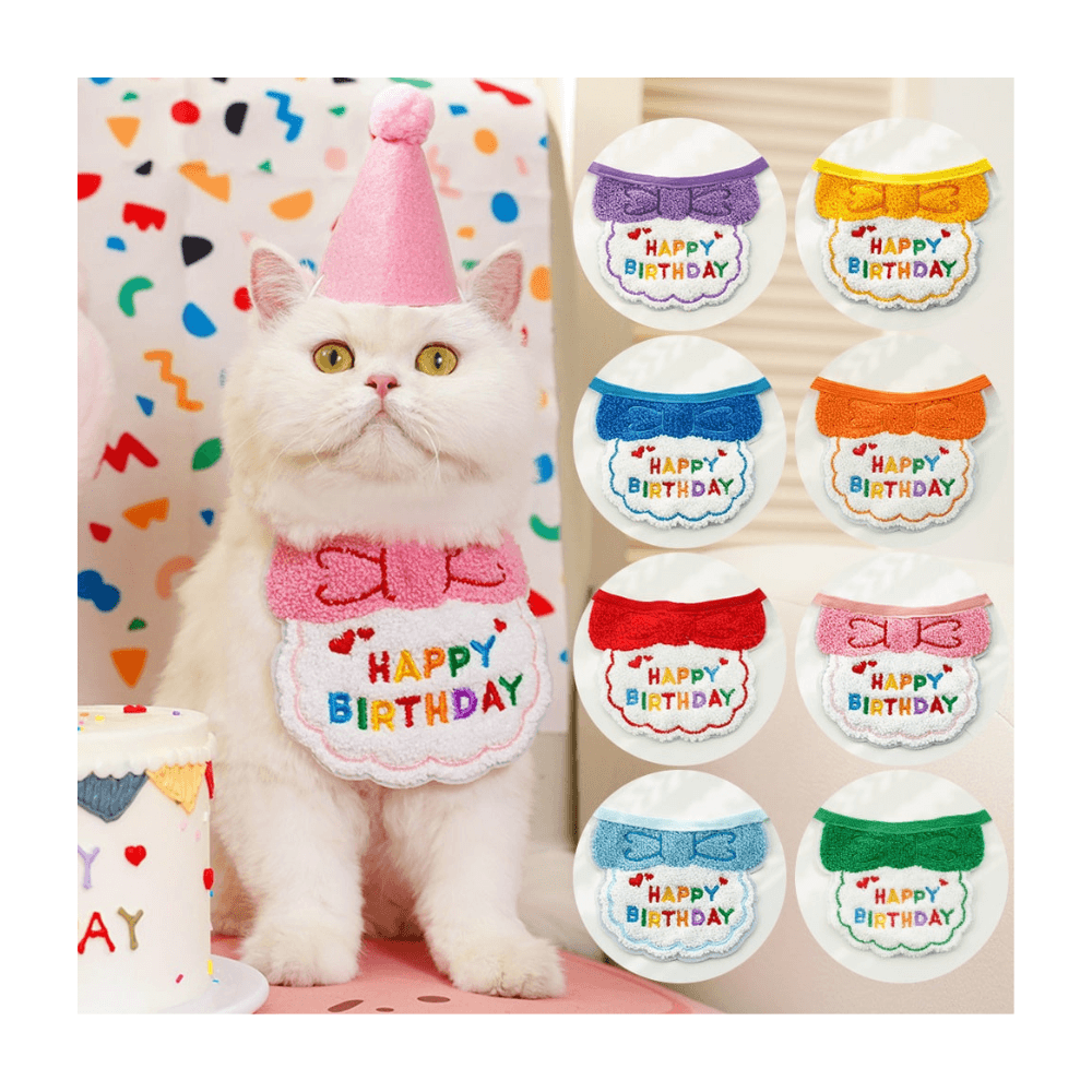 Adjustable 2 Pieces Cat Birthday Set - Scarf & Hat (No Exchange)