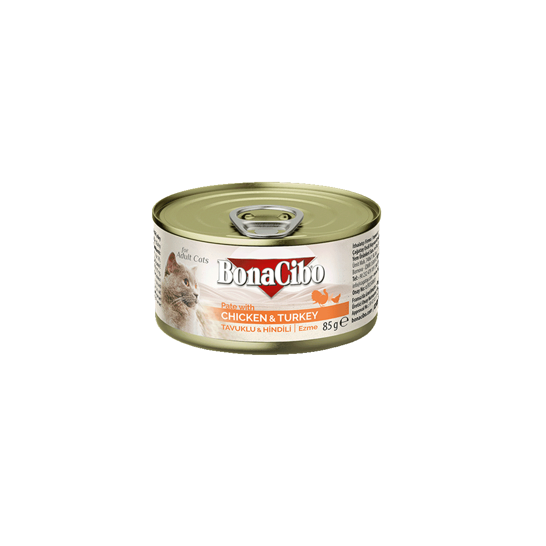 BonaCibo Canned Cat Food Chicken & Turkey Chunks In Jelly Pate 85g