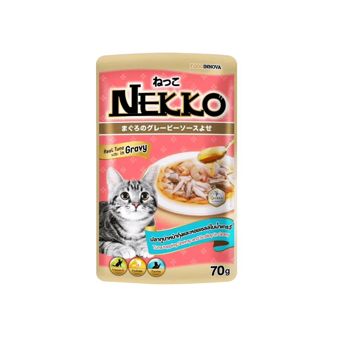 Nekko Pouch Real Tuna Topping Shrimp & Scallop in Gravy 70g