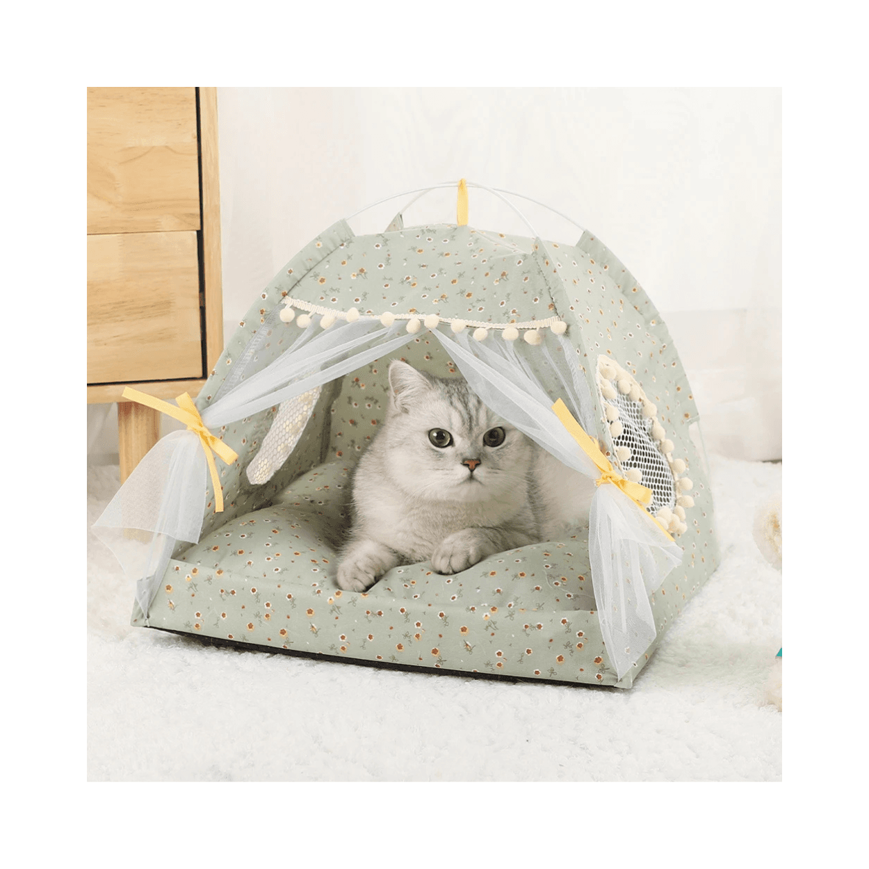 Portable Cute Floral Pet Tent House Bed