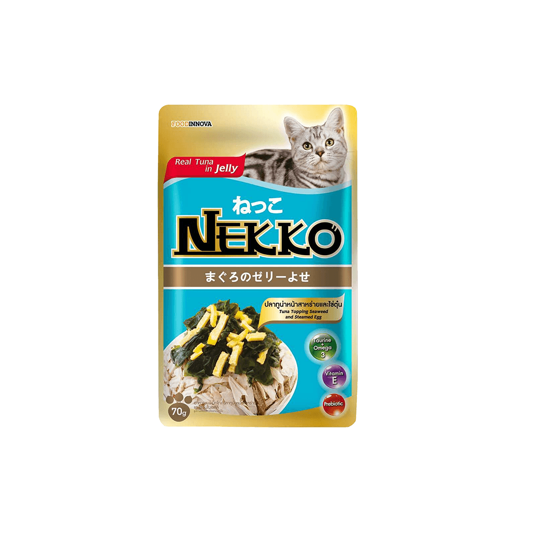 Nekko Pouch Real Tuna Topping Seaweed and Steamed Egg in Jelly 70g