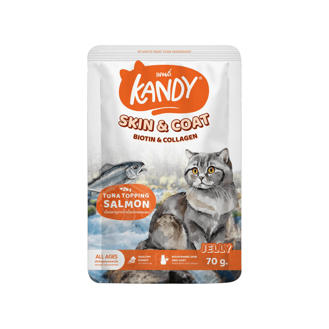 Kandy SKIN & COAT Pouch Tuna Topping Salmon in Jelly for All Ages 70g