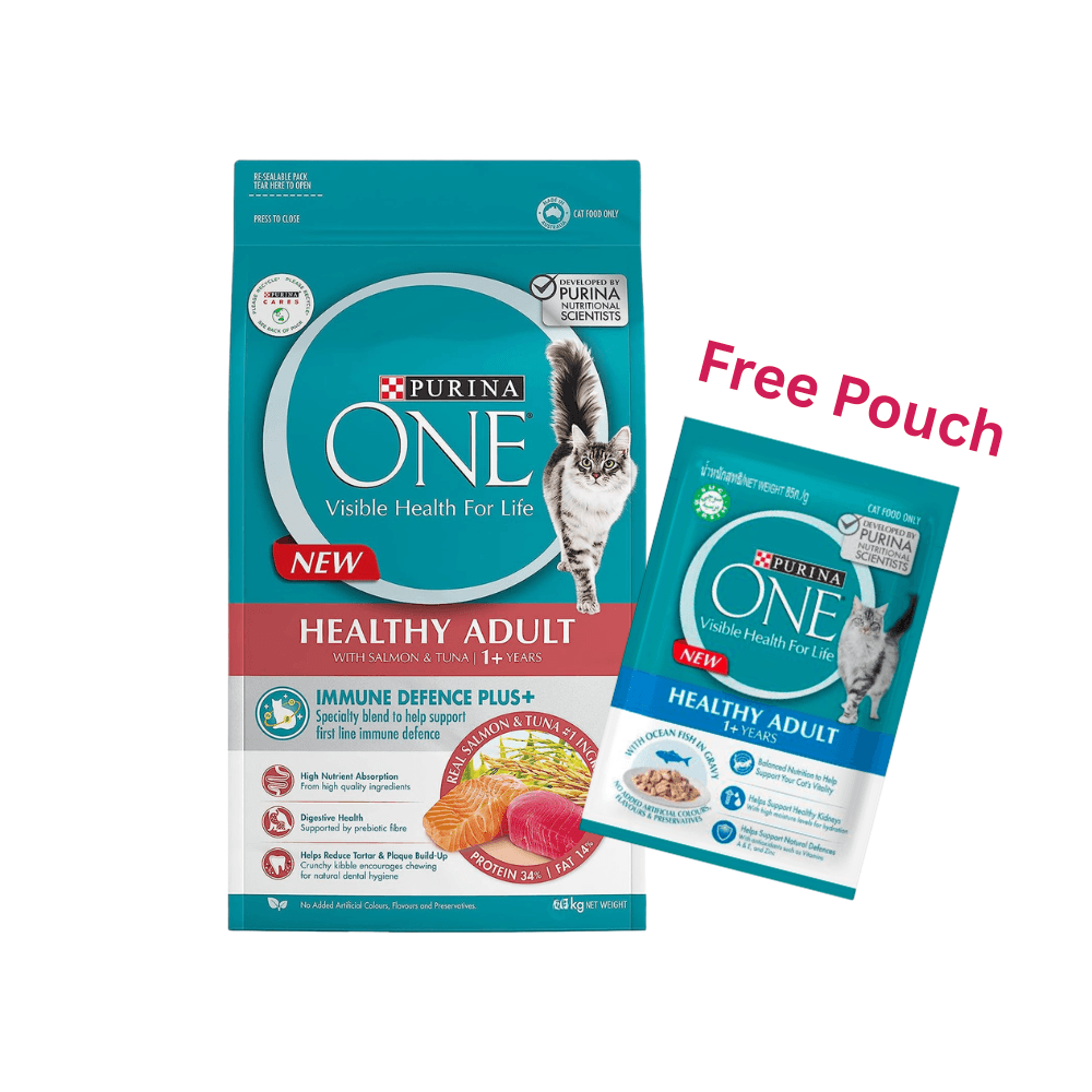 Purina One Cat Food Healthy Adult with Salmon & Tuna 2.7kg + FREE Healthy Pouch
