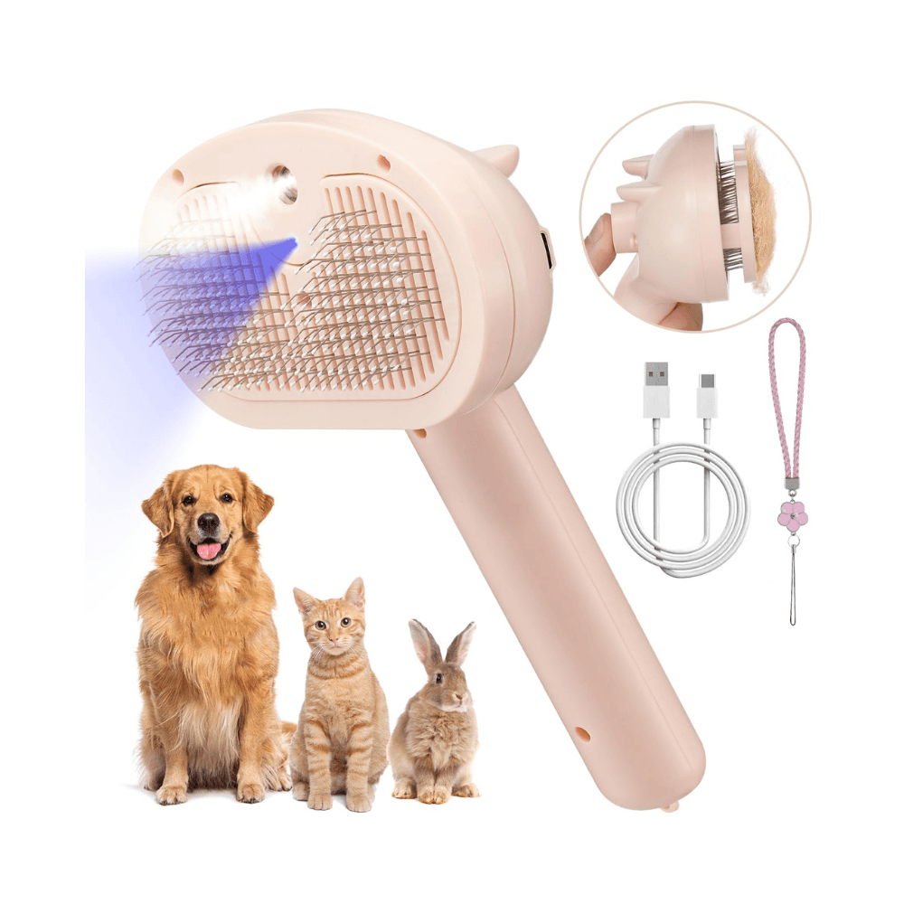 Premium 4 in 1 Self-Cleaning Spray Brush Fur Remover for Long & Short Haired Cats, Dogs & Rabbits