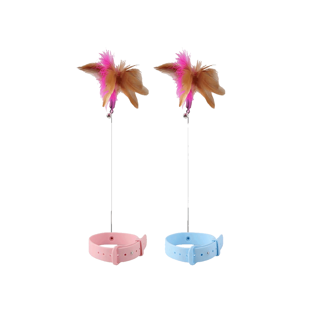 Interactive Cat Teaser Attached Collar Feather Chase Toy
