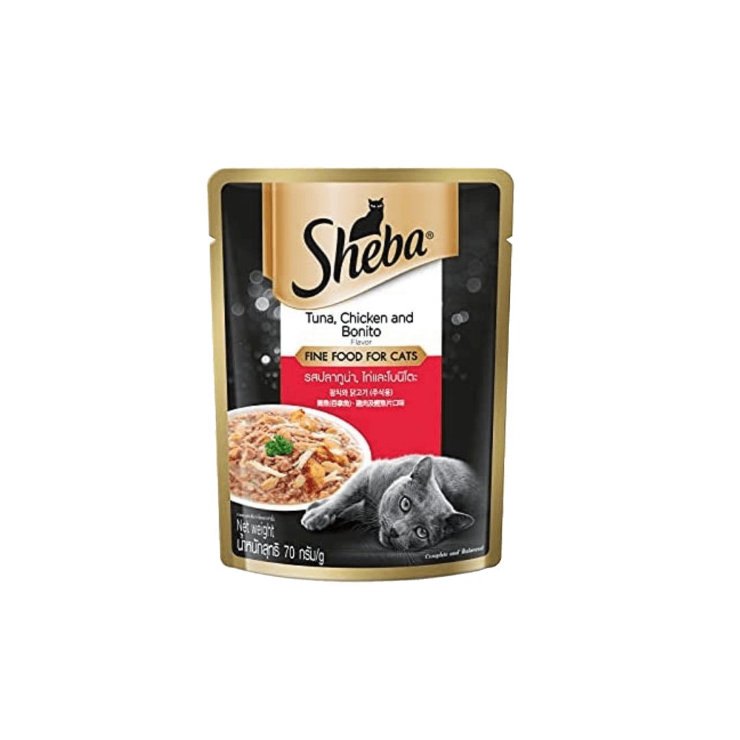 Sheba Pouch Adult Tuna, Chicken & Bonito 85g