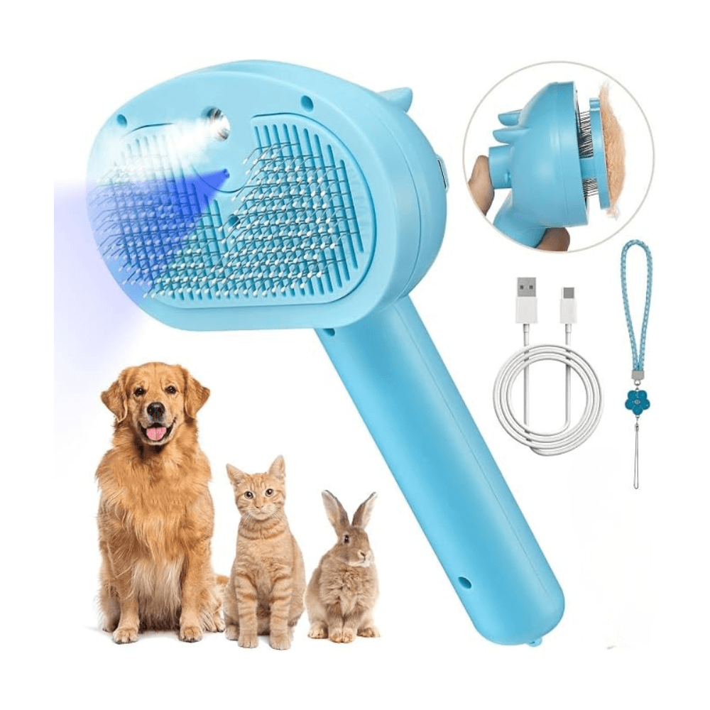Premium 4 in 1 Self-Cleaning Spray Brush Fur Remover for Long & Short Haired Cats, Dogs & Rabbits