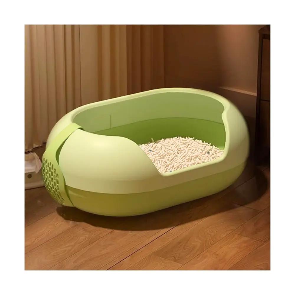 Semi Enclosed Cat Litter Box with High Sides with Gray Scoop