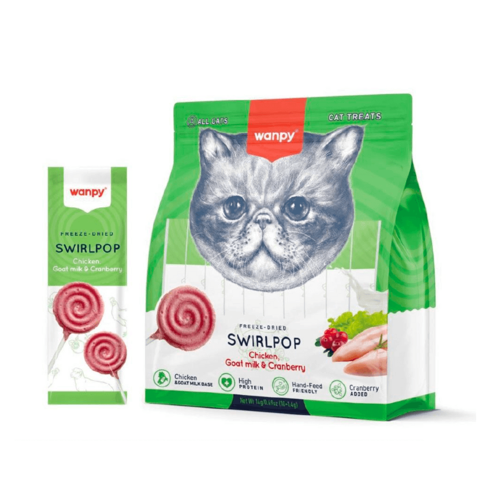 Wanpy Freeze Dried Swirlpop Cat Treat Lollipop with Chicken, Goat Milk & Cranberry 10×1.4gm