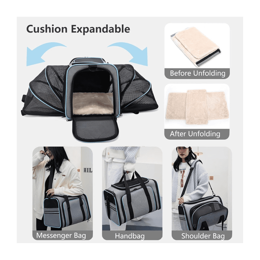 Two-side Expandable Pet Carrier Bag with Expandable Cushion Airline Approved