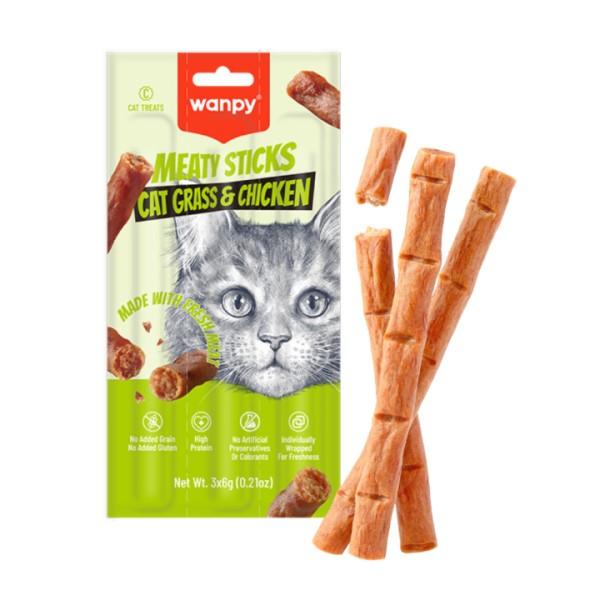 Wanpy Meaty Sticks Cat Treat Cat Grass & Chicken 21gm