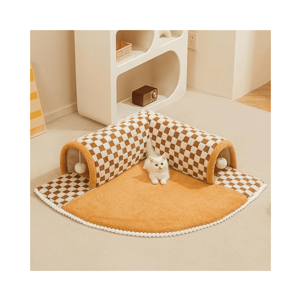 Premium Multifunctional 2 in 1 Extensible Cat Tunnel Tube Bed House with Hanging Plush Toy