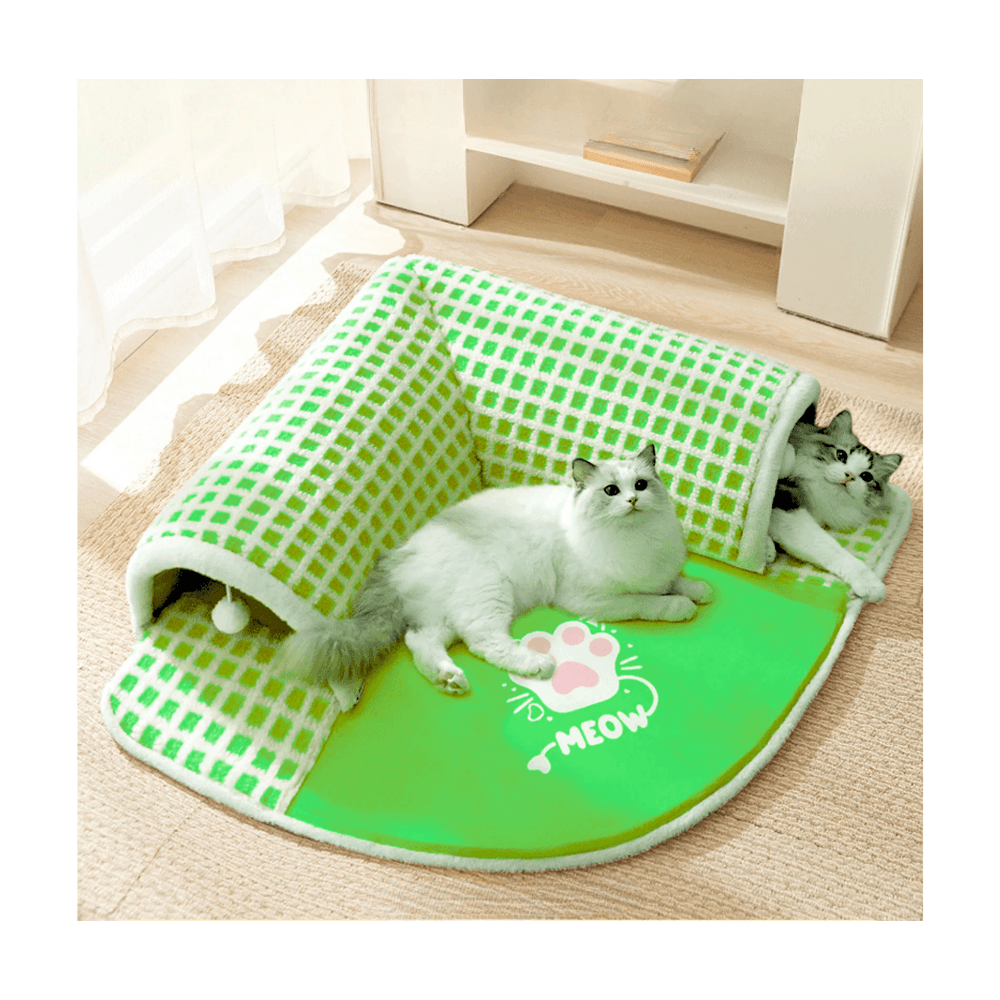 Meow Paw Design Multifunctional 2 in 1 Extensible Cat Tunnel Tube Bed House with Hanging Plush Toy