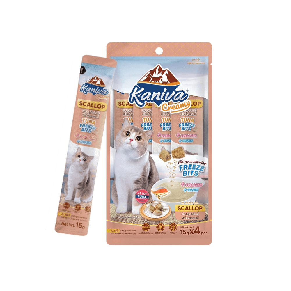 Kaniva Creamy Treat Tuna Topping Scallop + Tuna Freeze Bits 15g*4