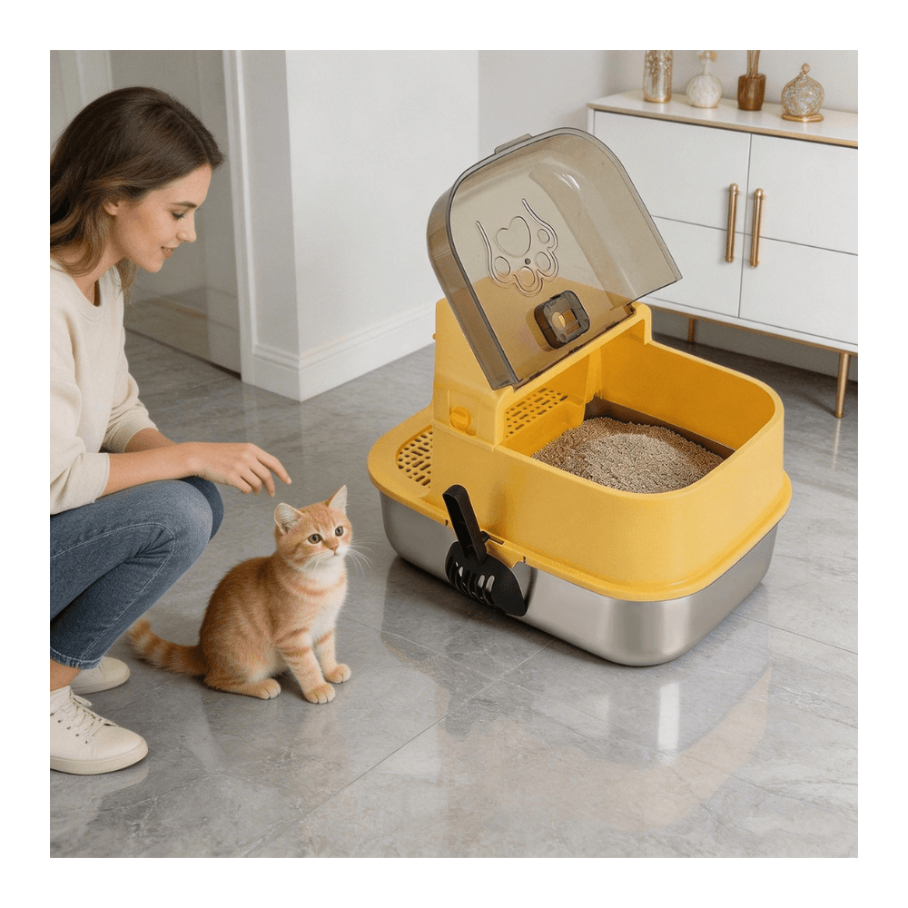 3-in-1 Convertible Stainless Steel Cat Litter Box