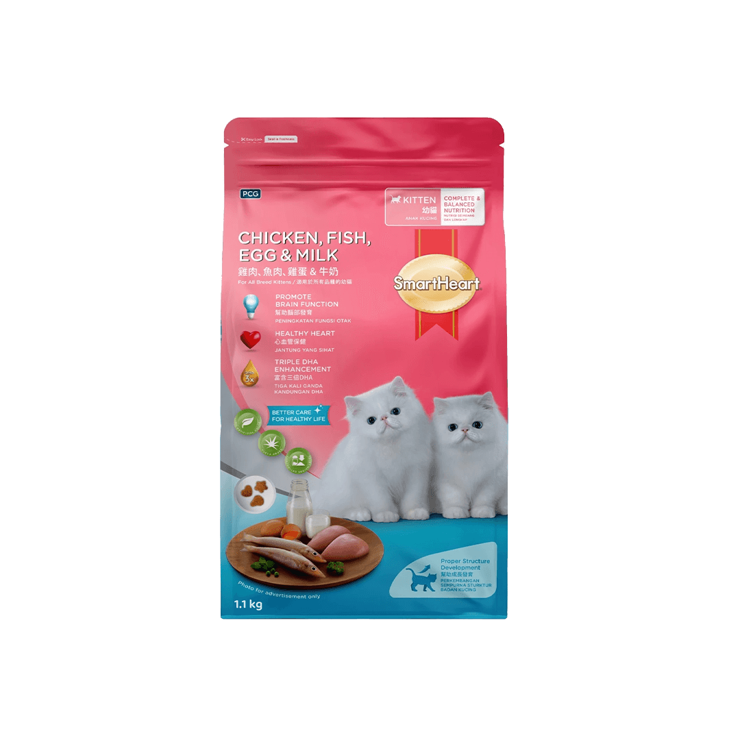 SmartHeart Kitten Cat Food Chicken, Fish, Egg & Milk 1.1kg