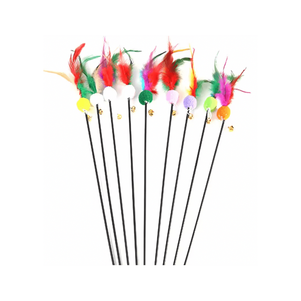 Feather Stick Teaser Toy with Plush Ball & Bell