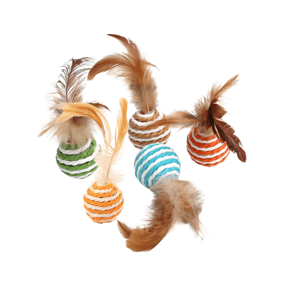 Colourful Sisal Ball Cat Toy with Feather (1 Piece)