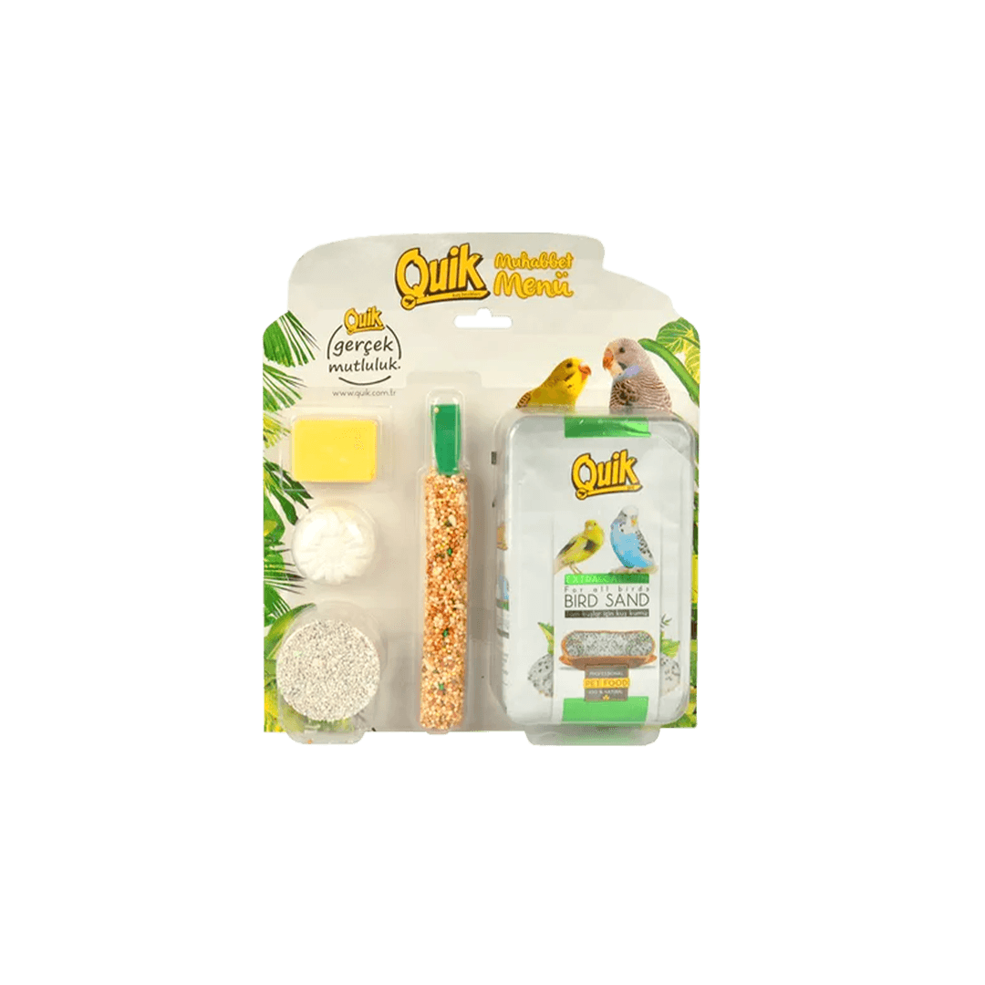 Quik Bird All in One Set: Litter, Snack, Beak Stone, Energy Suppliment, Mineral Suppliment
