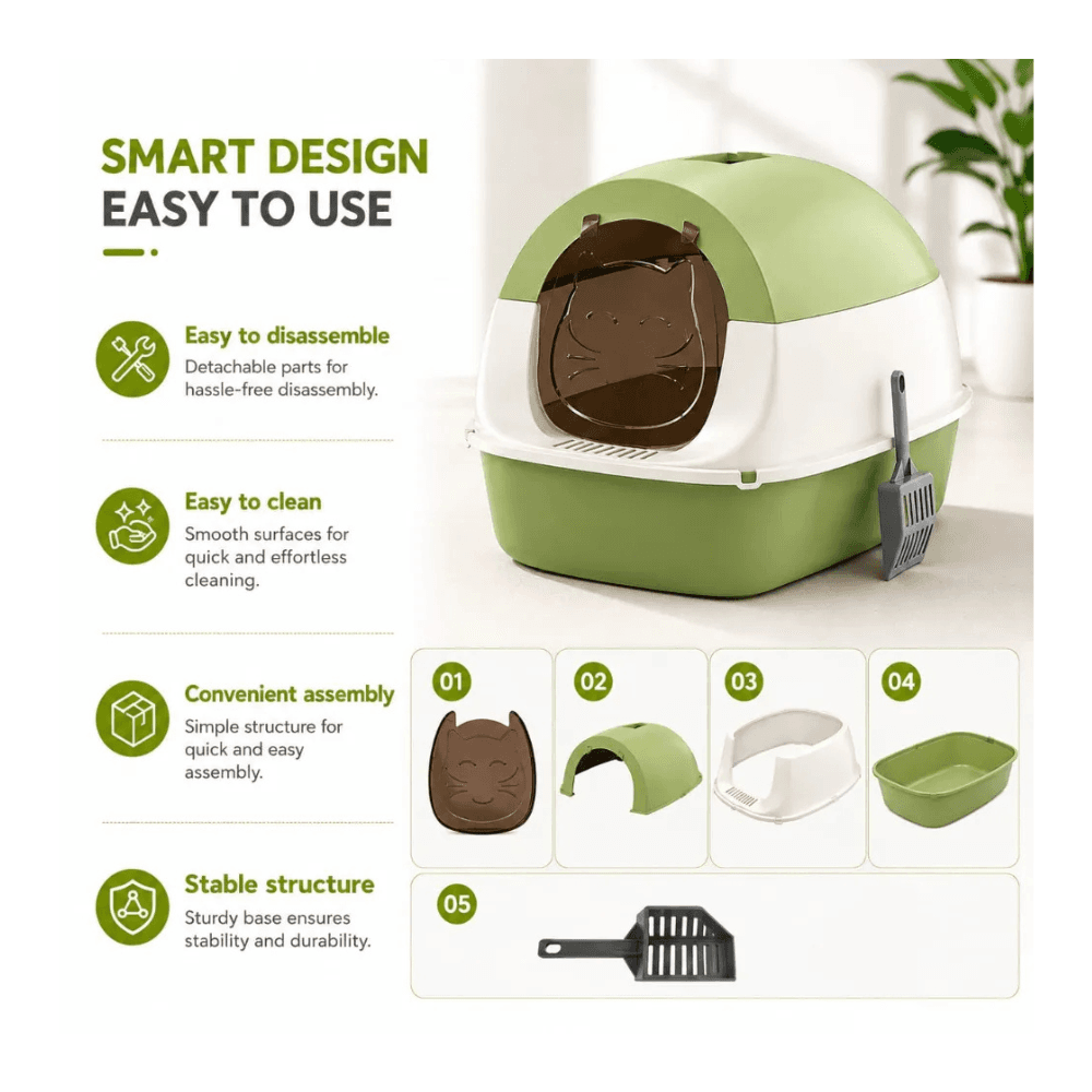 Premium Fully Enclosed Cat Litter Box with Scoop