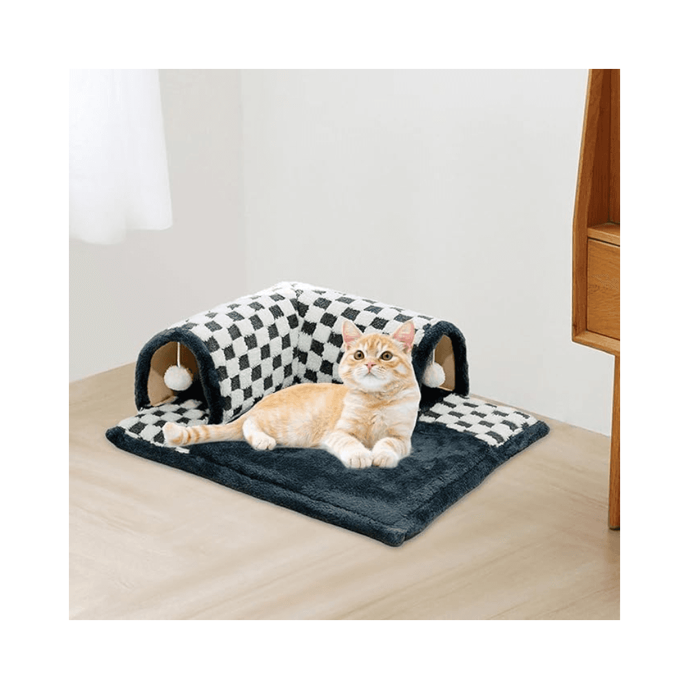 Premium Multifunctional 2 in 1 Extensible Cat Tunnel Tube Bed House with Hanging Plush Toy