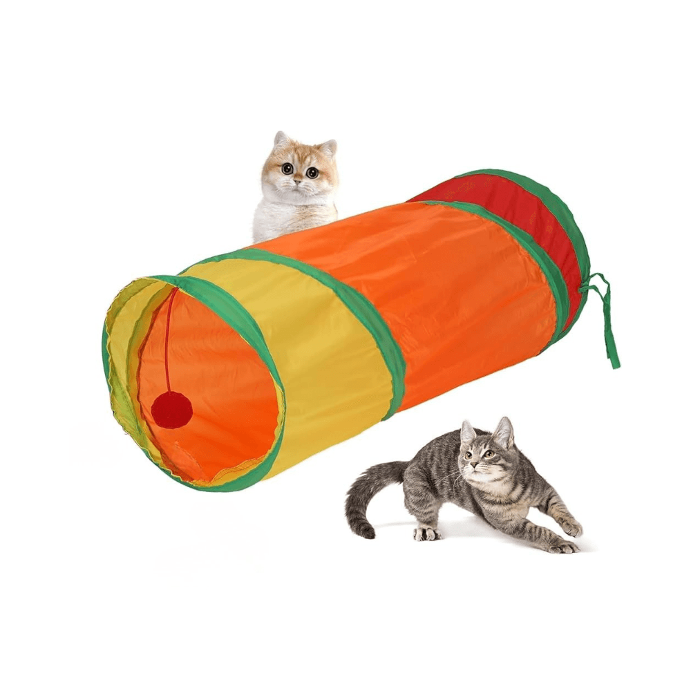Interactive Cat Straight Tunnel Toy with Plush Ball
