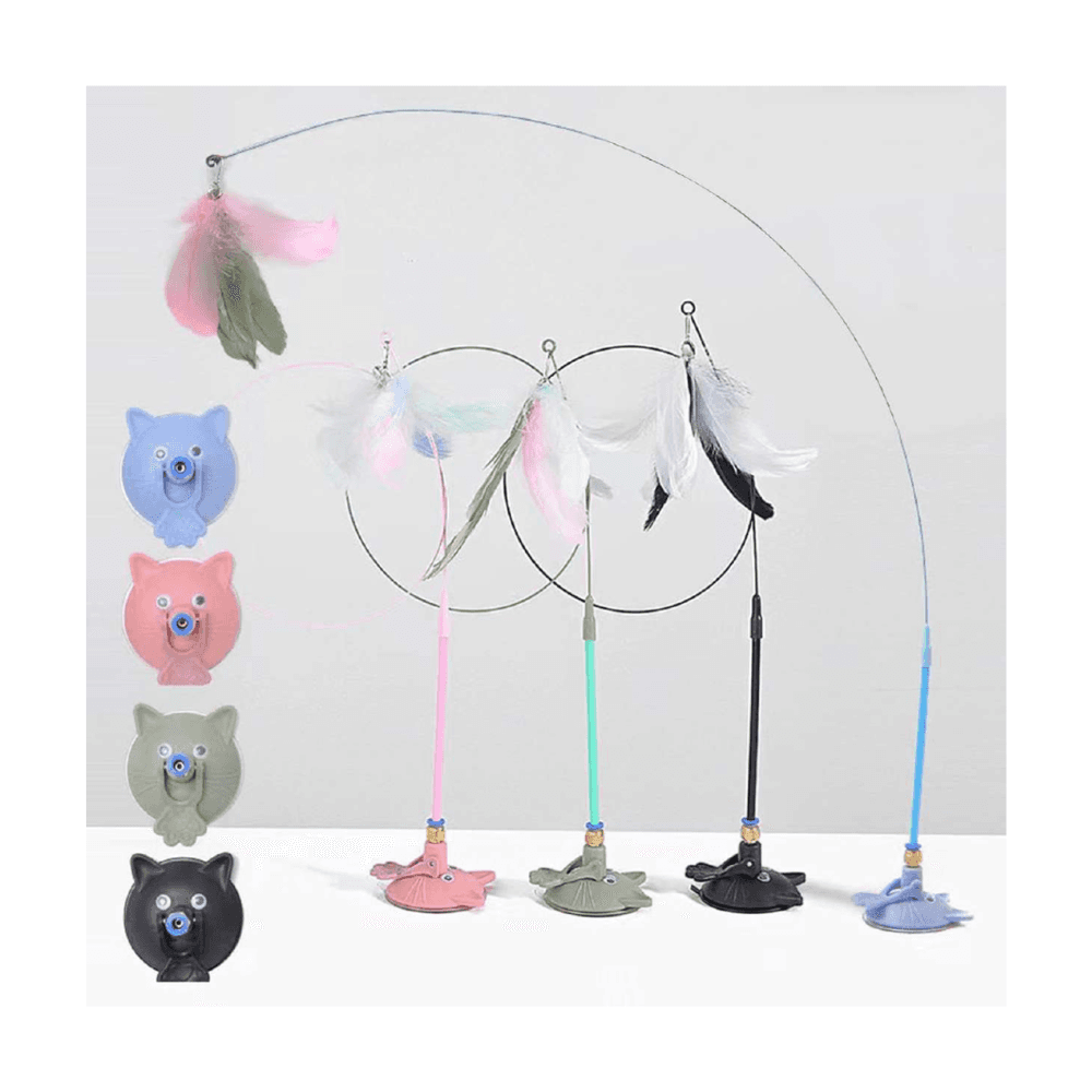 Interactive Self-Playing Feather Cat Teaser Toy Meow Shaped Suction Cup Base