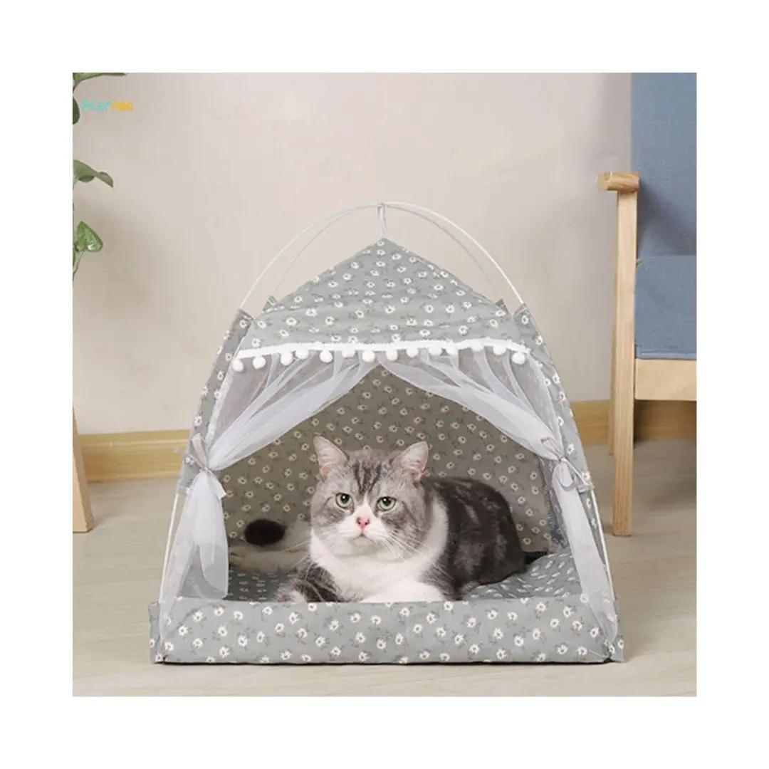 Portable Cute Floral Pet Tent House Bed