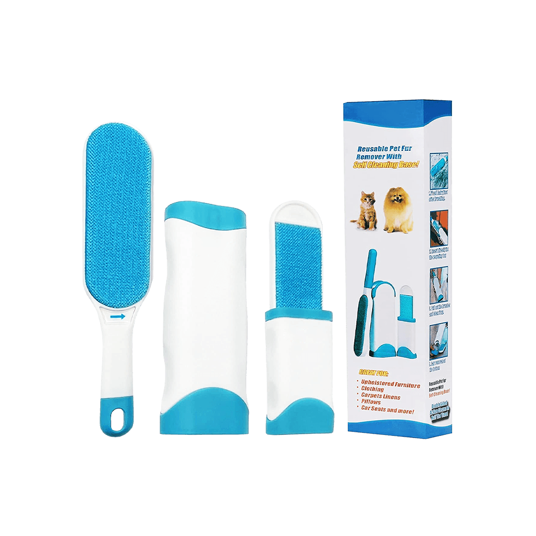 Reusable Pet Fur Remover with Self-Cleaning Base