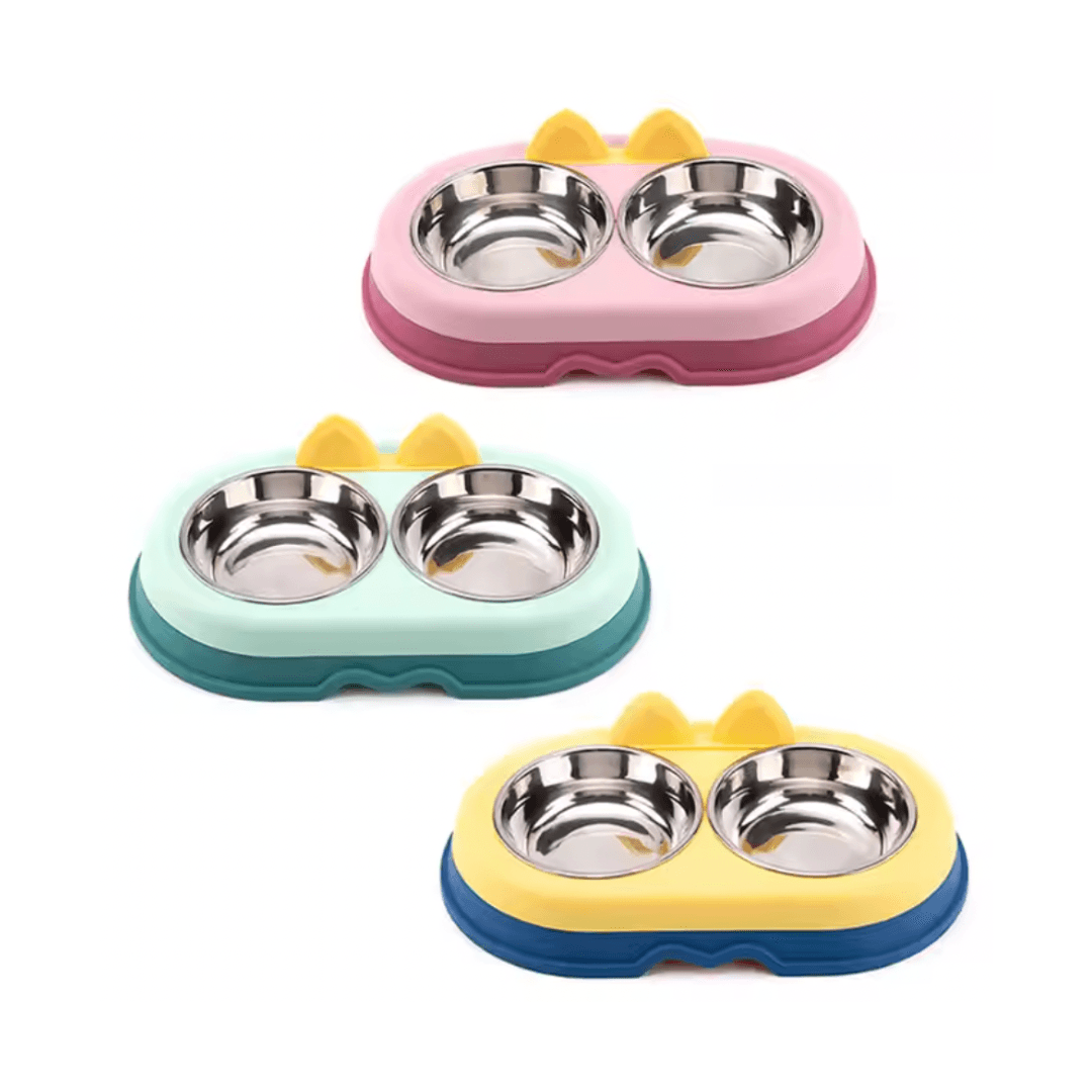Premium Plastic Pet Food Bowl Stainless Steel Double Bowl