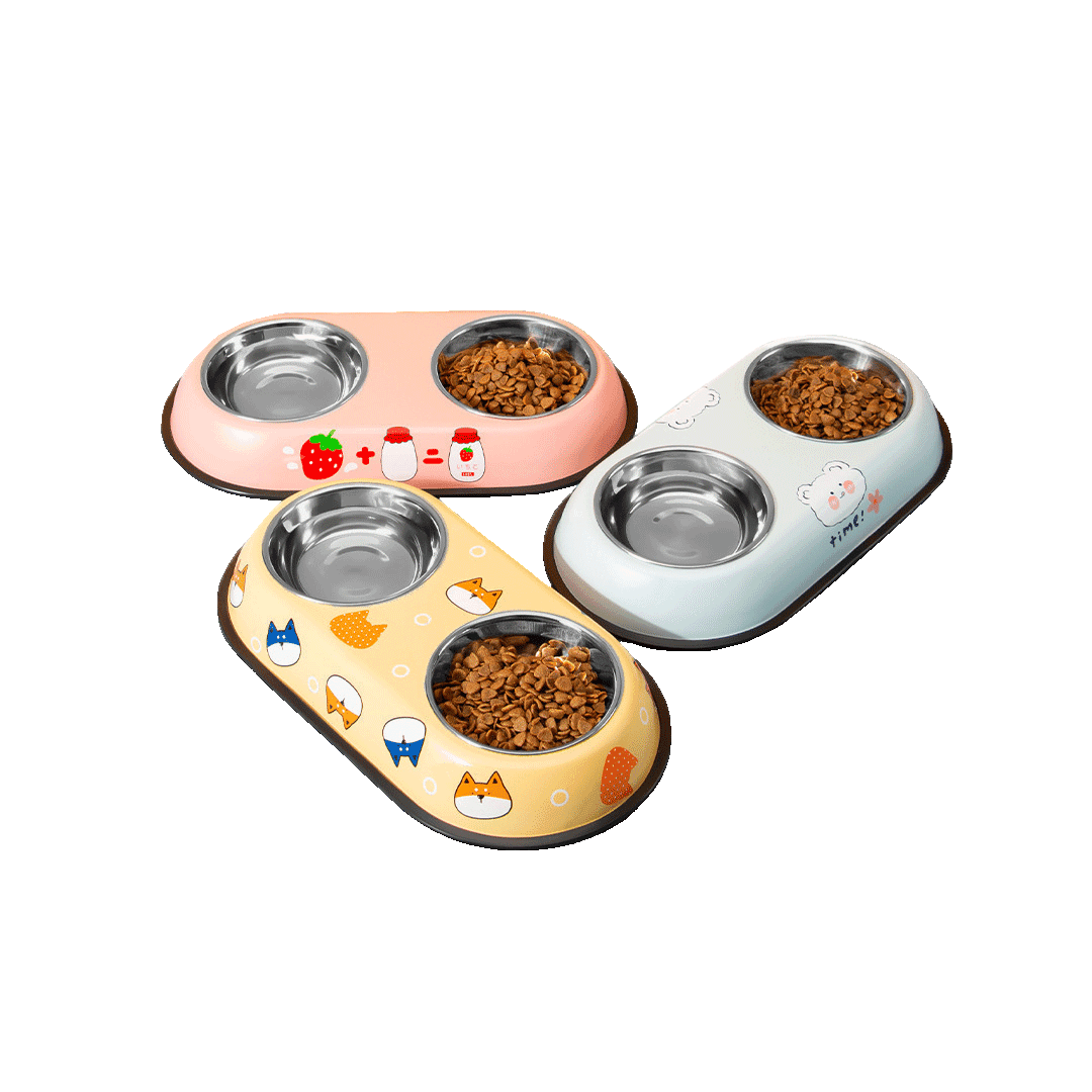 Premium Steel Food Double Bowl for Cats & Dogs