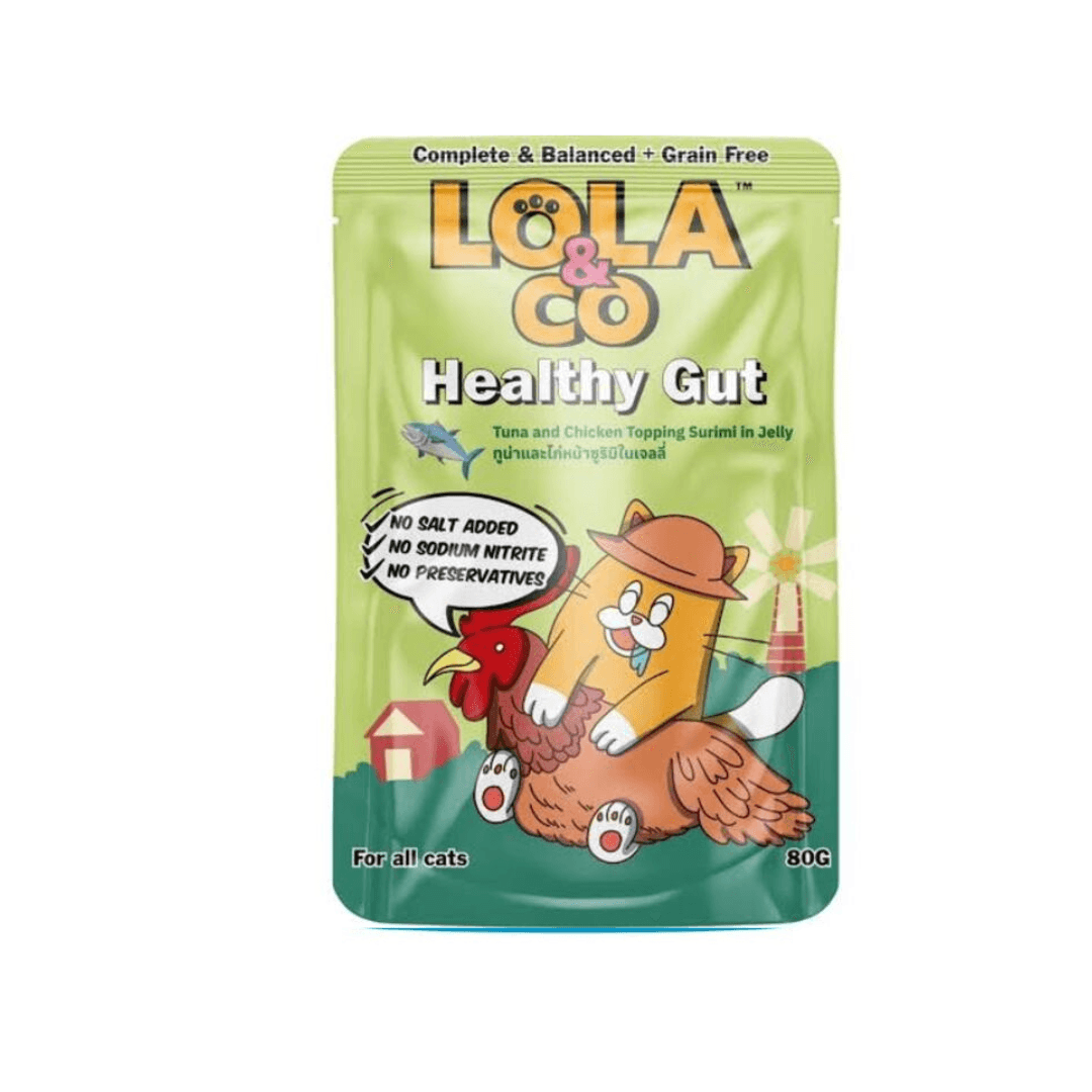 Lola & Co Healthy Gut Pouch Tuna & Chicken Topping Surimi in Jelly for All Cats 80g