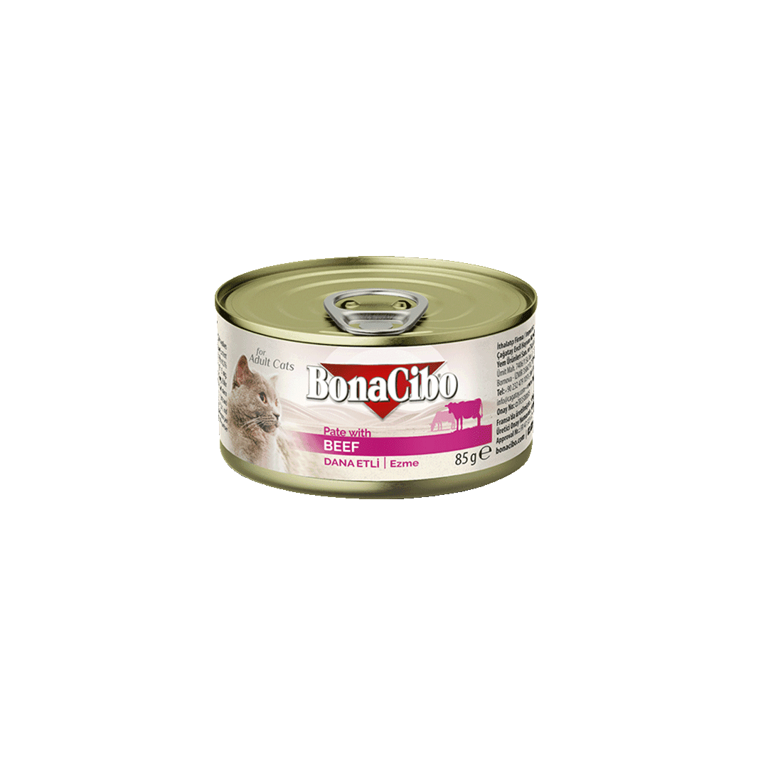 BonaCibo Canned Cat Food Beef Chunks In Jelly Pate 85g