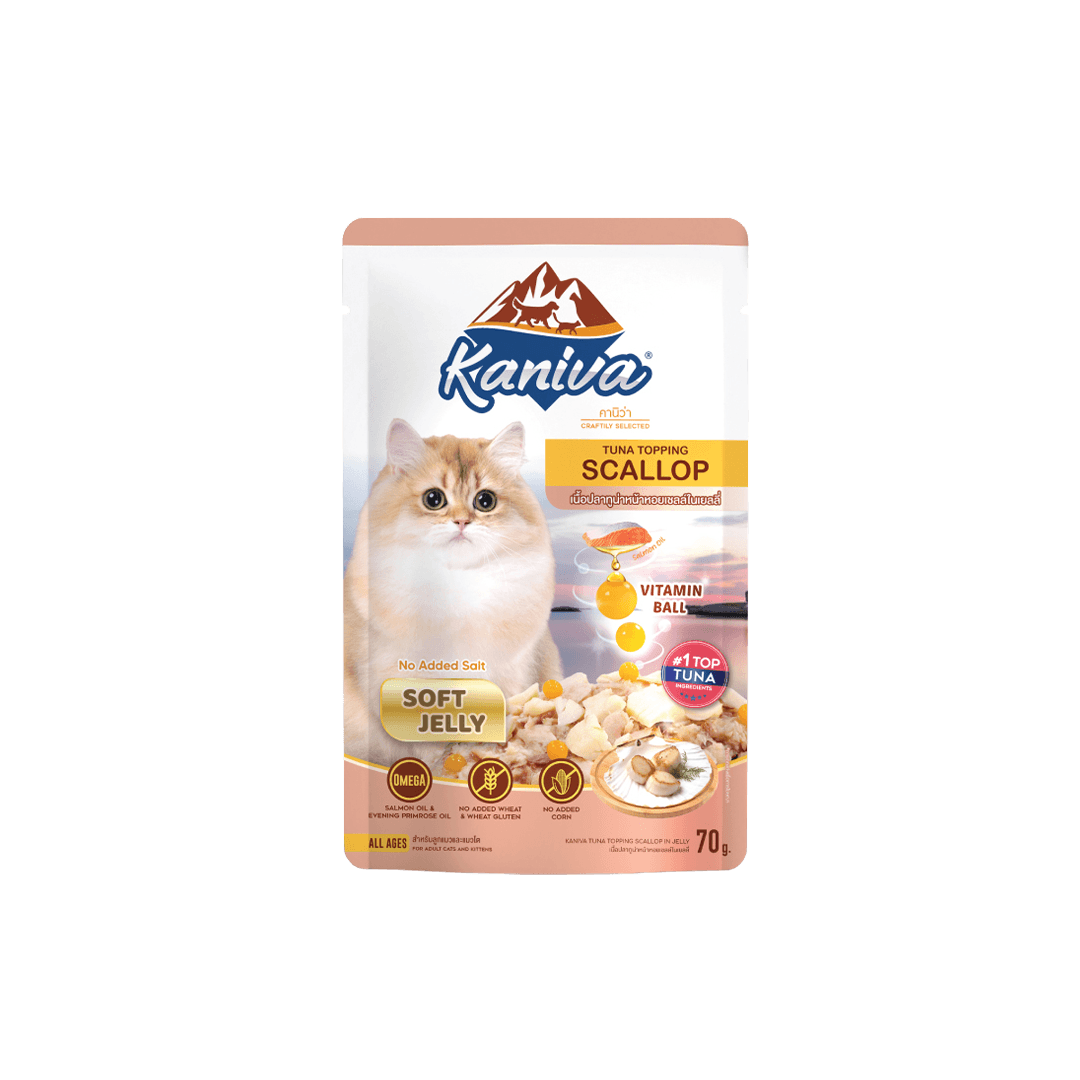Kaniva Tuna Topping Scallop Pouch 70g - Soft Jelly for Adults & Kittens