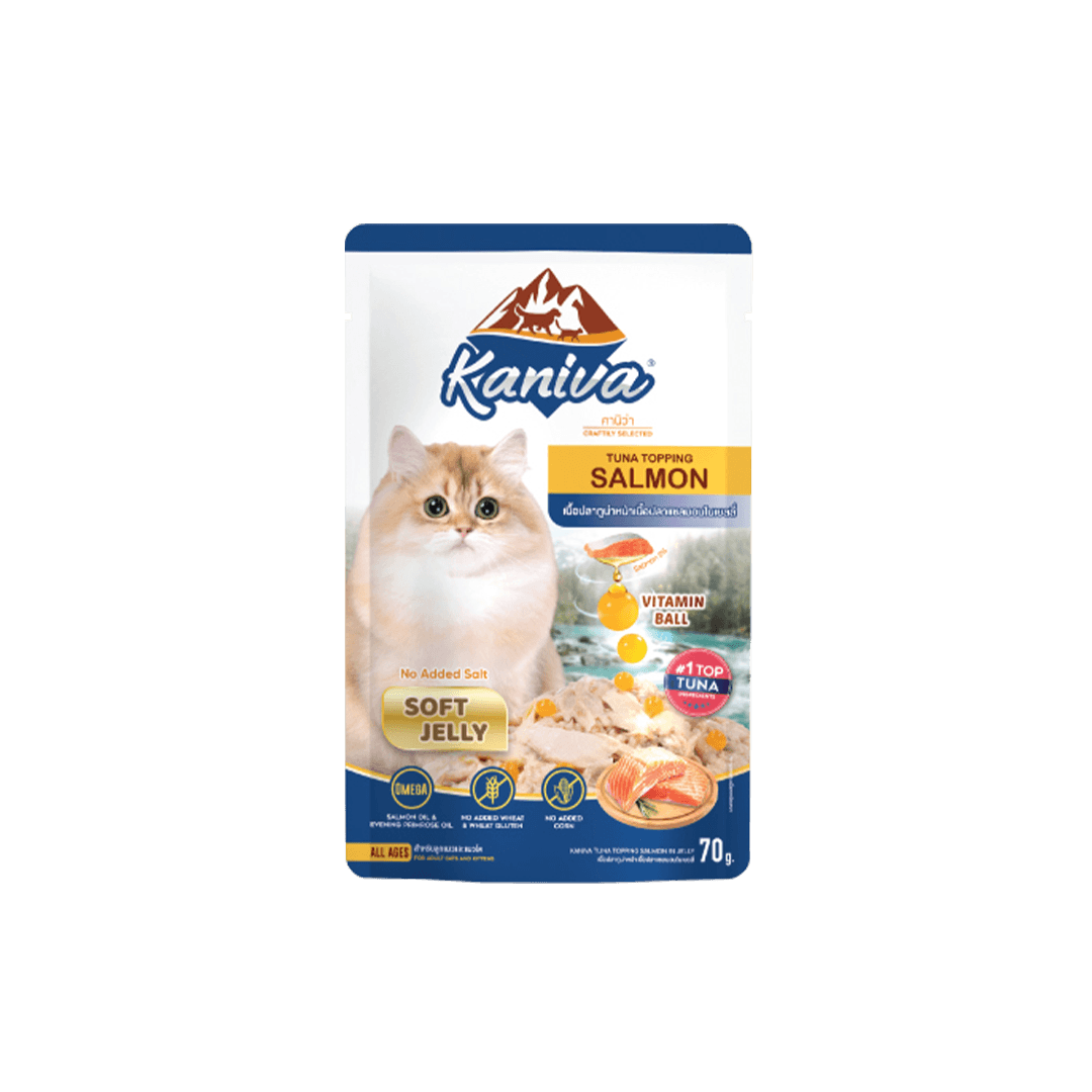 Kaniva Tuna Topping Salmon Pouch 70g - Soft Jelly for Adults & Kittens