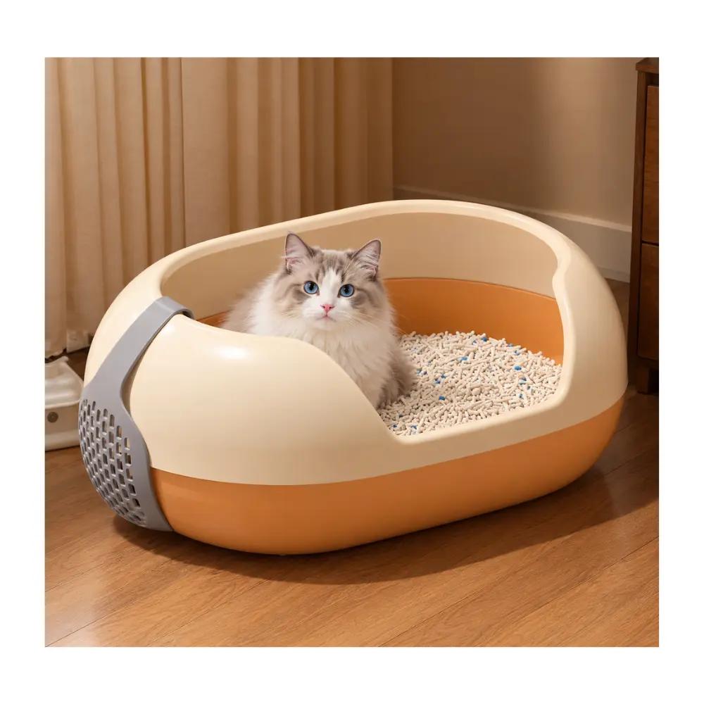 Semi Enclosed Cat Litter Box with High Sides with Gray Scoop
